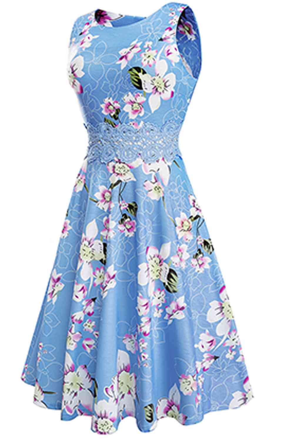 Printed Smocked Waist Sleeveless Dress