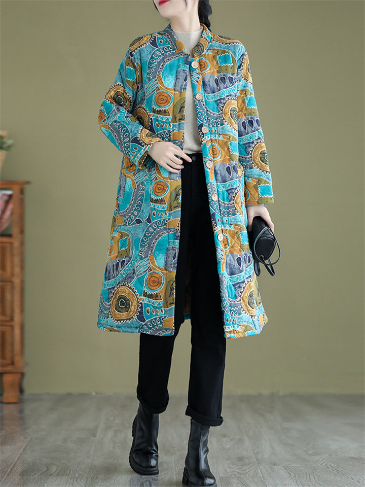 Cute Abstract Print Super Warm Plush Lining Coat