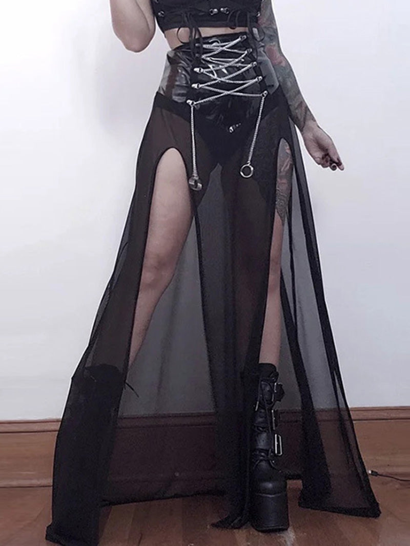 Sexy Transparent Slit Skirt