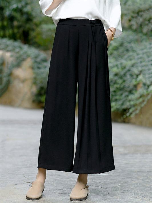 Women's Casual High Waist Side Lace Up Wide Leg Pants