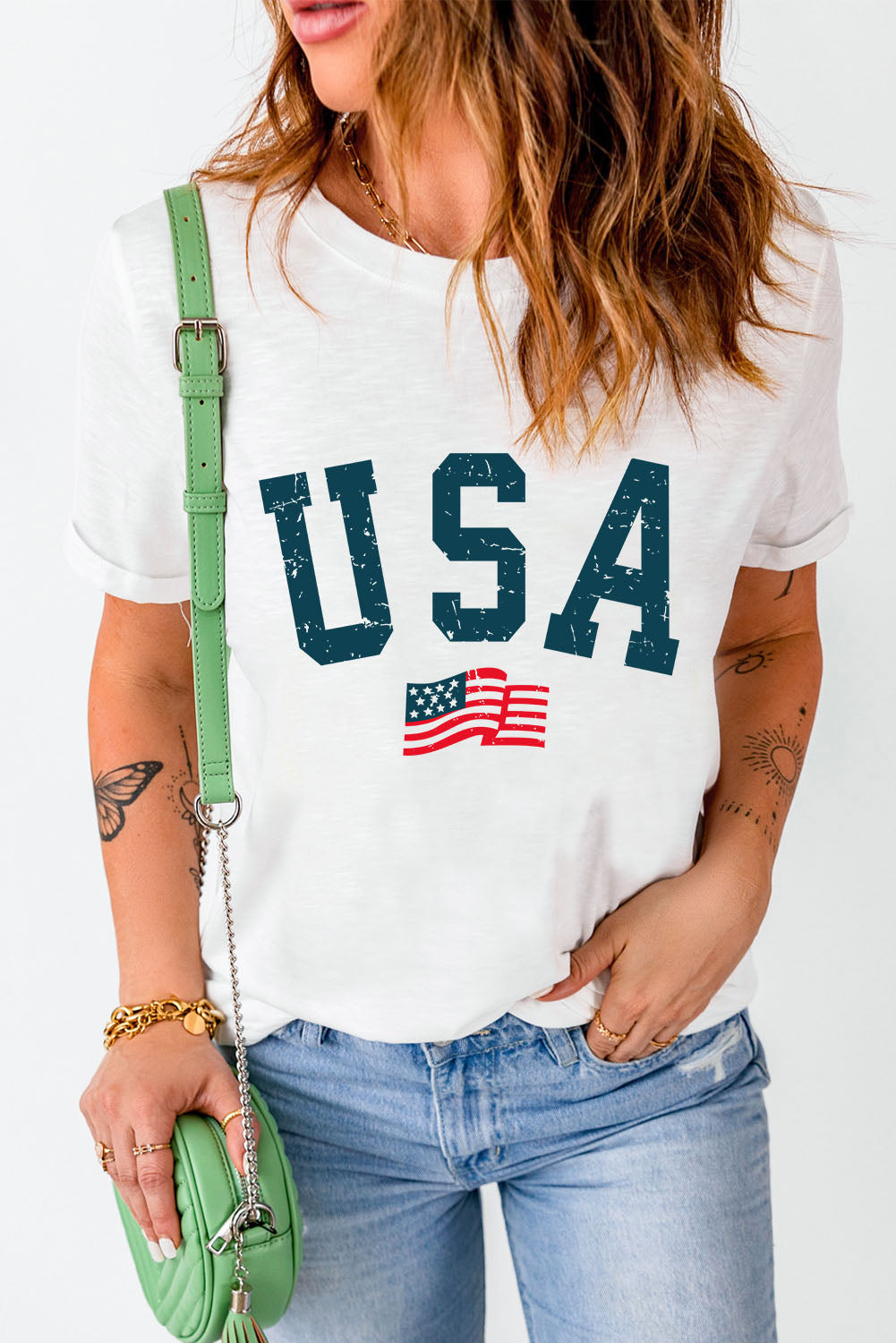 Ivyshape | Usa Round Neck Short Sleeve T-Shirt