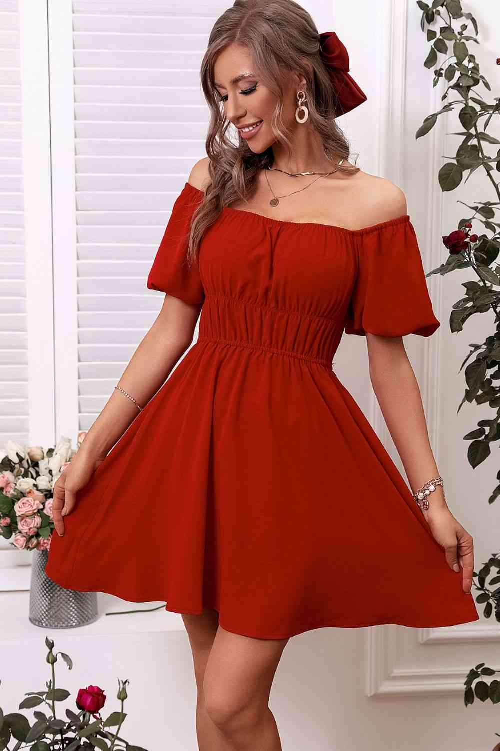 Off-Shoulder A-Line Mini Dress