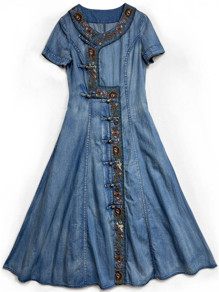 Exquisite Embroidered Vintage Denim Dresses for Women