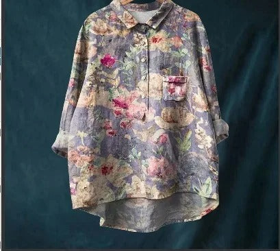 Vibrant Floral Print Blouse for Women (2XL)