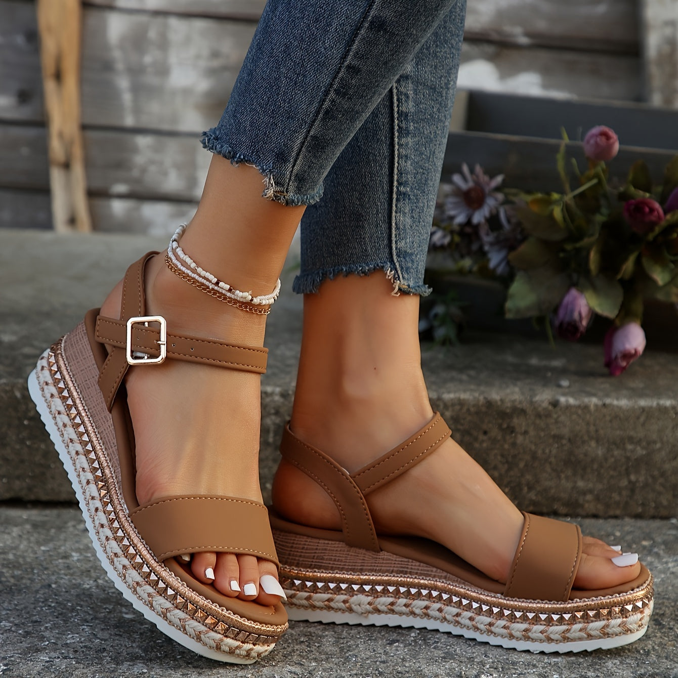 Ivyshape | Elegant Women's Buckled Comfort Platform Sandals