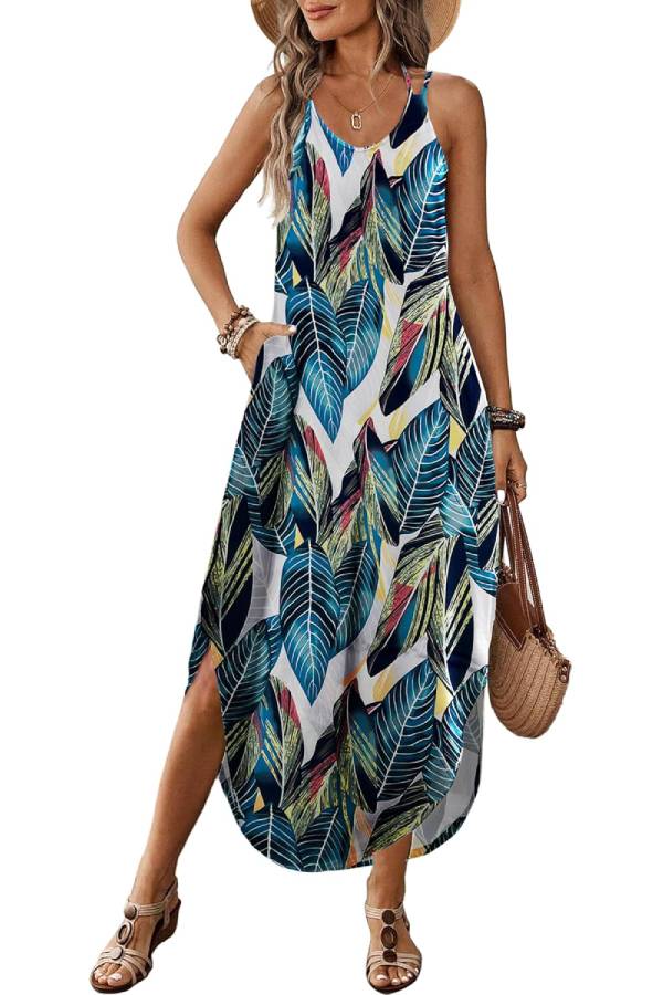 Ivyshape | V-Neck Halter Slit Bohemian Beach Resort Maxi Dress