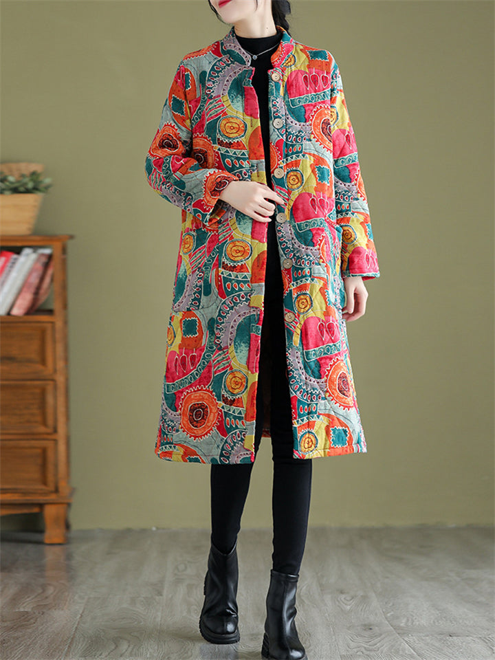 Cute Abstract Print Super Warm Plush Lining Coat