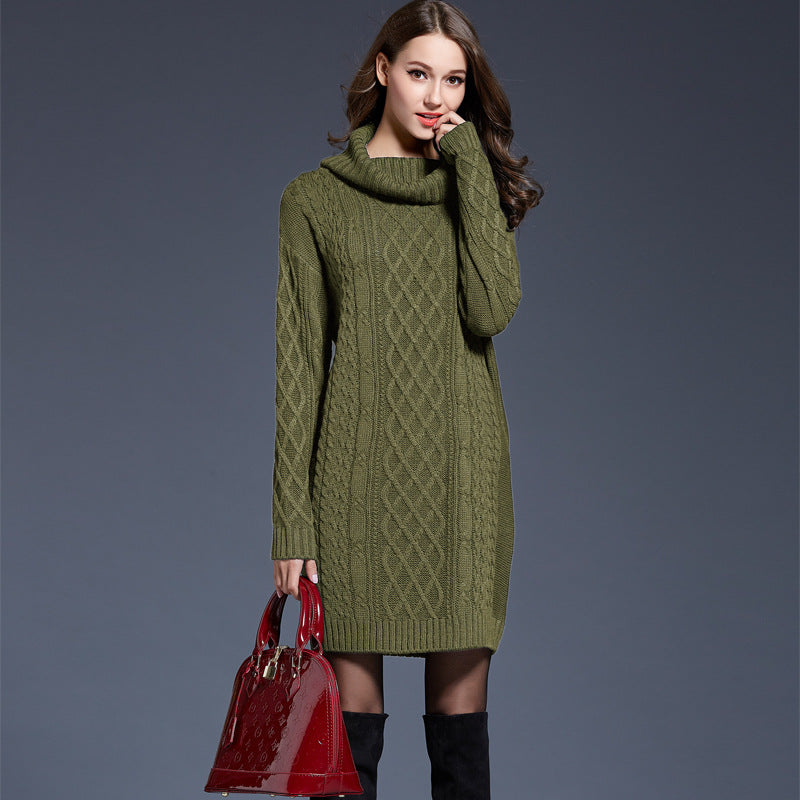 Ivyshape | Knit Cowl Neck Dropped Shoulder Sweater Dress