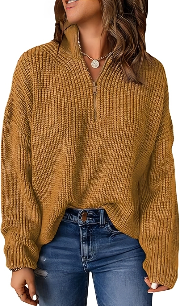 Ivyshape | Women'S Warm Zip-Up Turtleneck Sweater