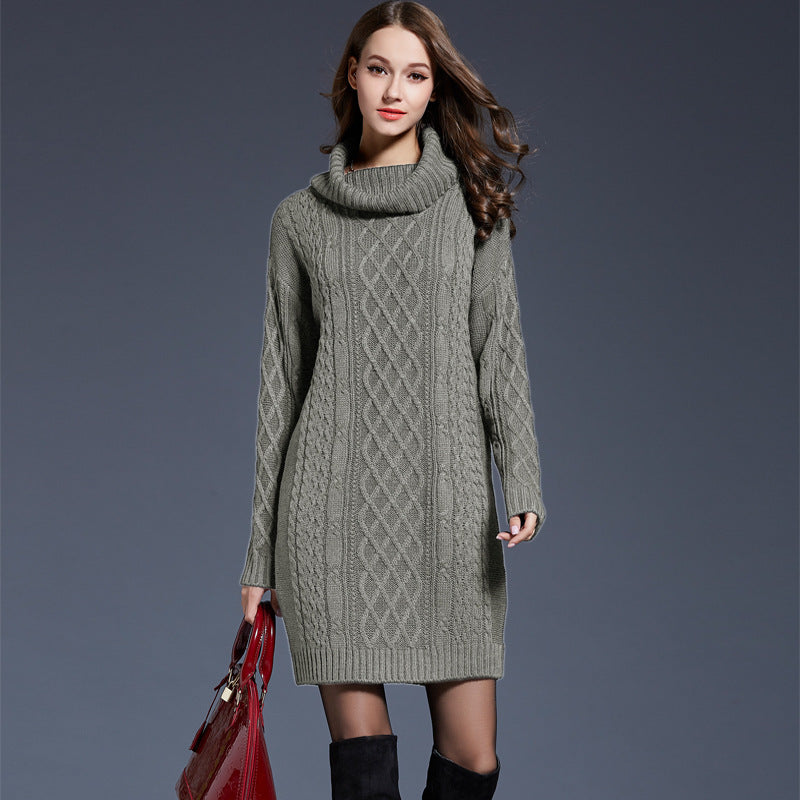 Ivyshape | Knit Cowl Neck Dropped Shoulder Sweater Dress