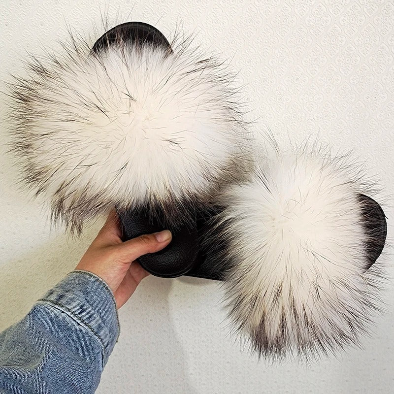 Fluffy Real Fur Slippers for Women