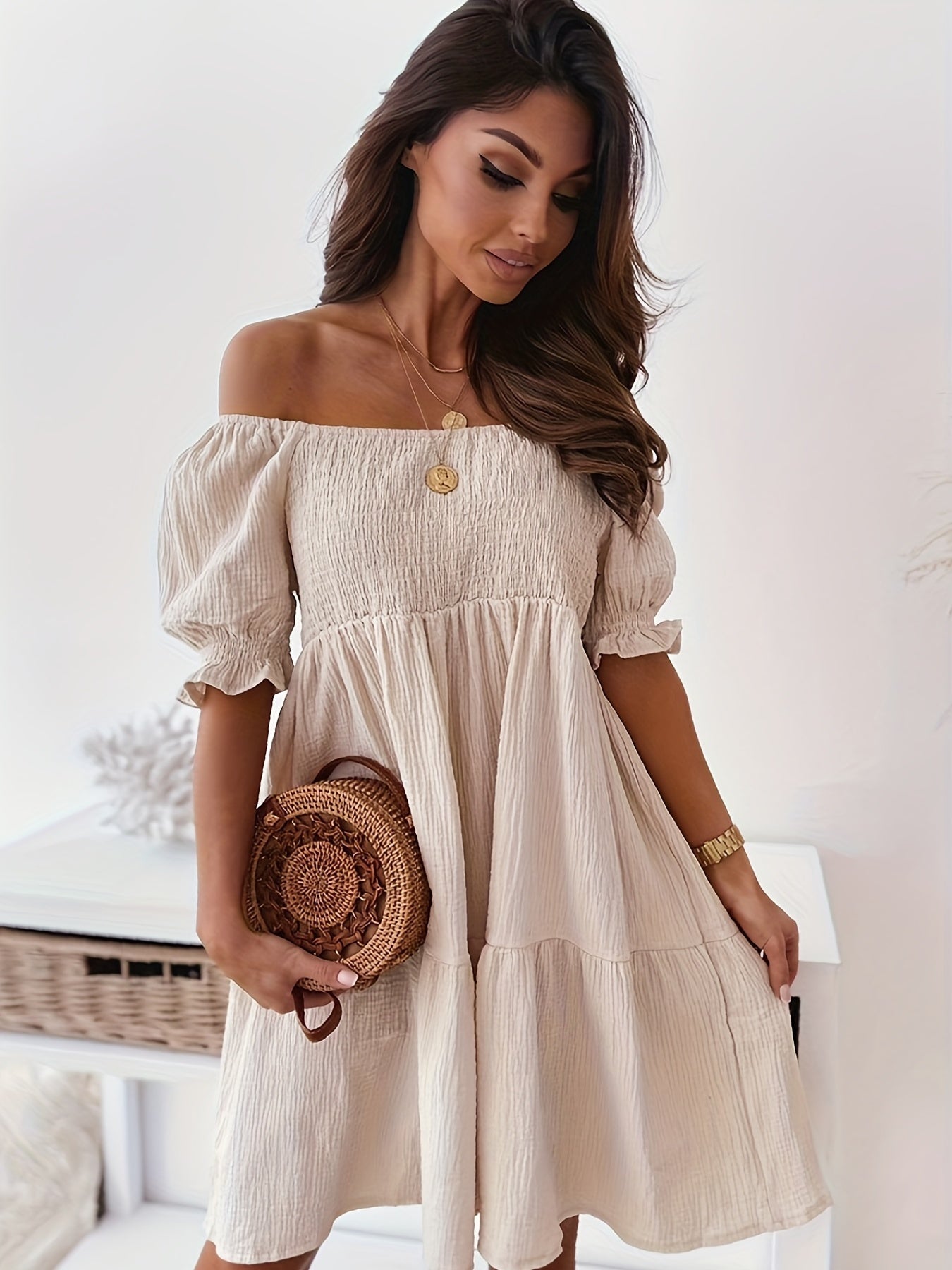 Ivyshape | Women's Chic Off Shoulder Dress Summer