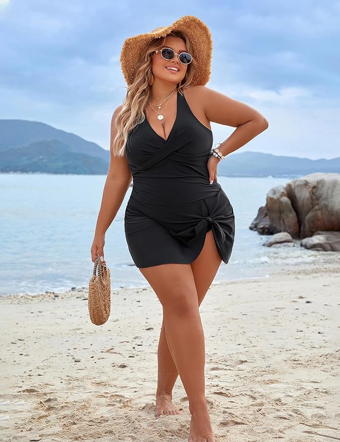 IvyShape | Plus Size One-Piece Swimming Dress Swimsuit Tummy Control Swimsuits