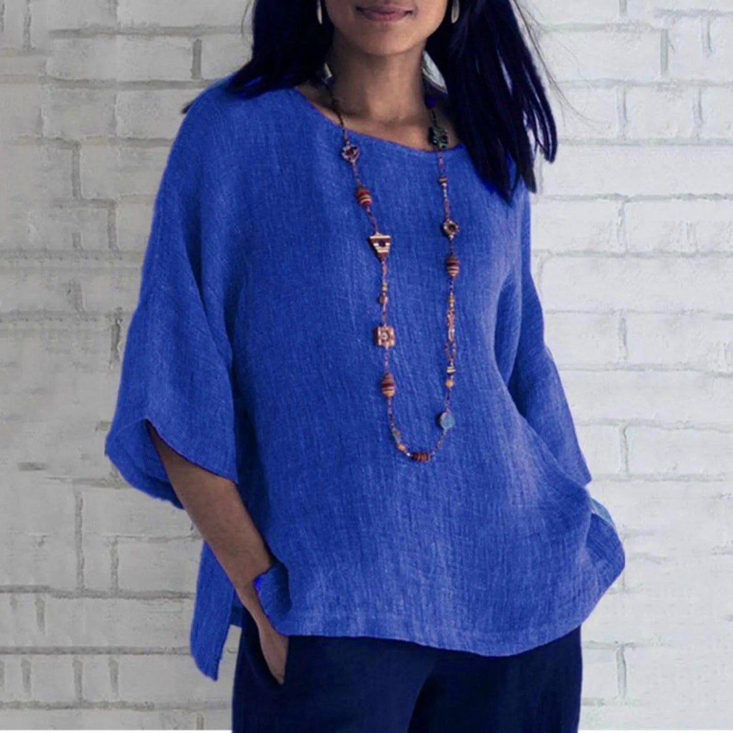 Vintage Loose-Fit Linen Blouse for Women