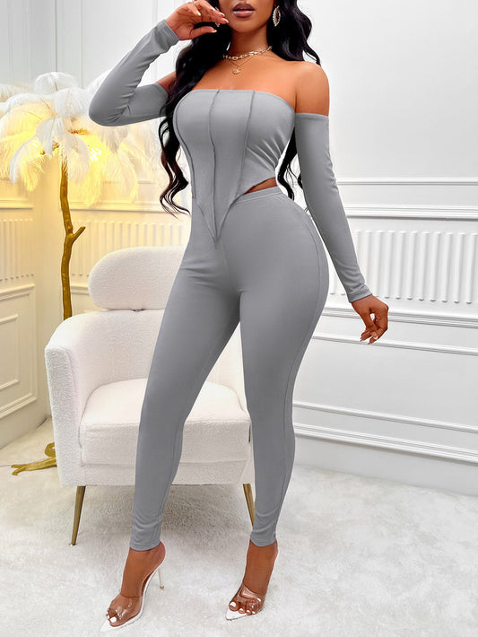 Ivyshape | Slim Fit Off-Shoulder Suit with Long Sleeves