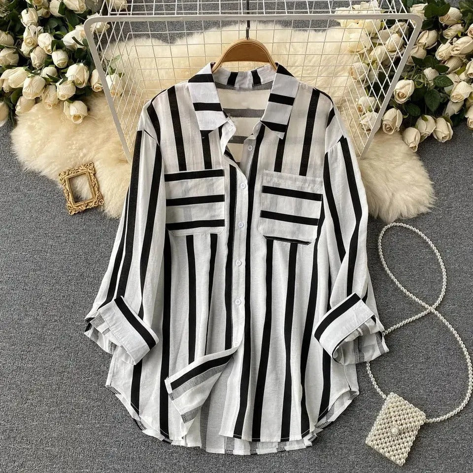 Trendy Striped Long-Sleeve Blouse for Women