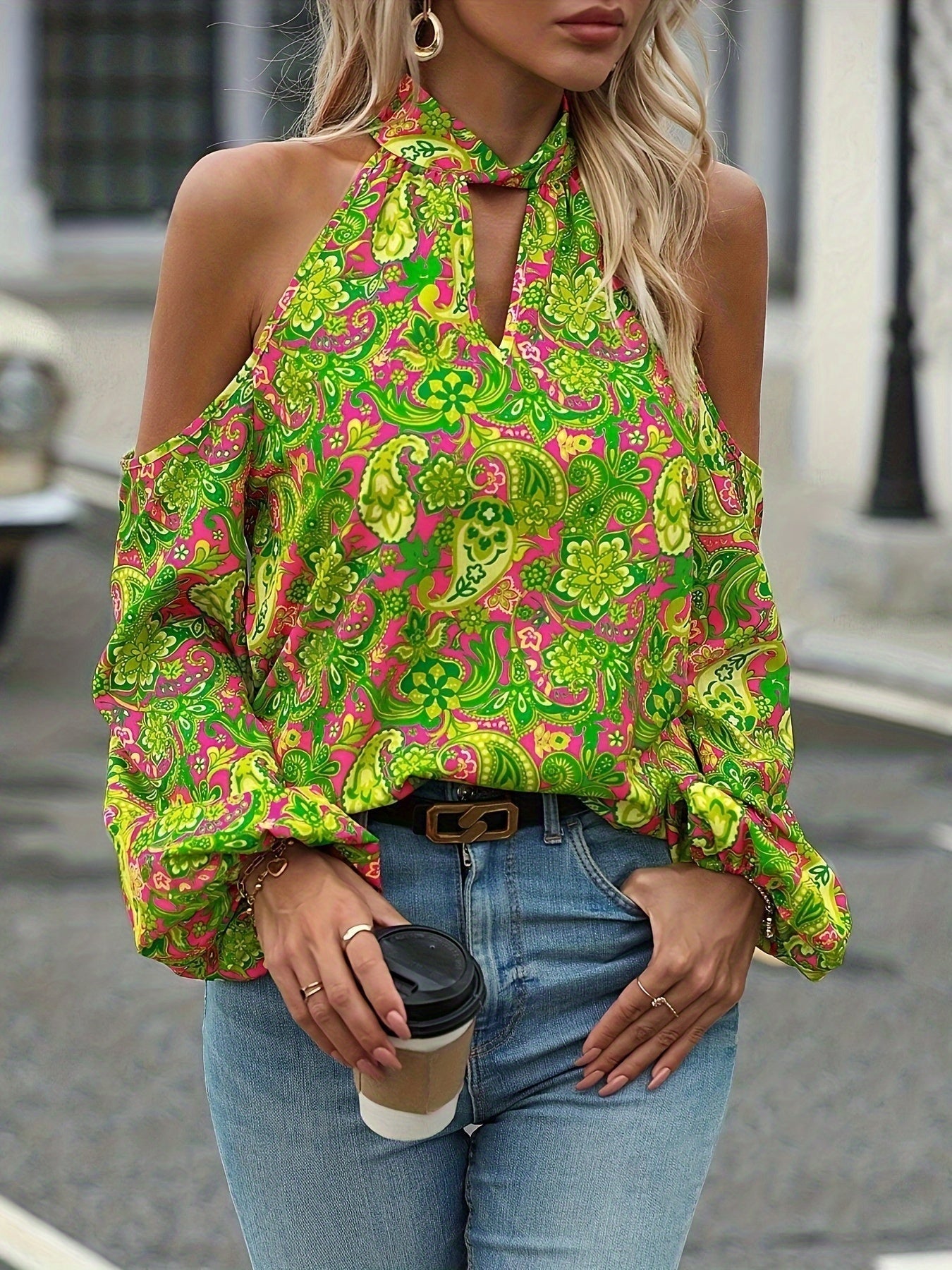 Ivyshape | Paisley Print Halter Neck Blouse