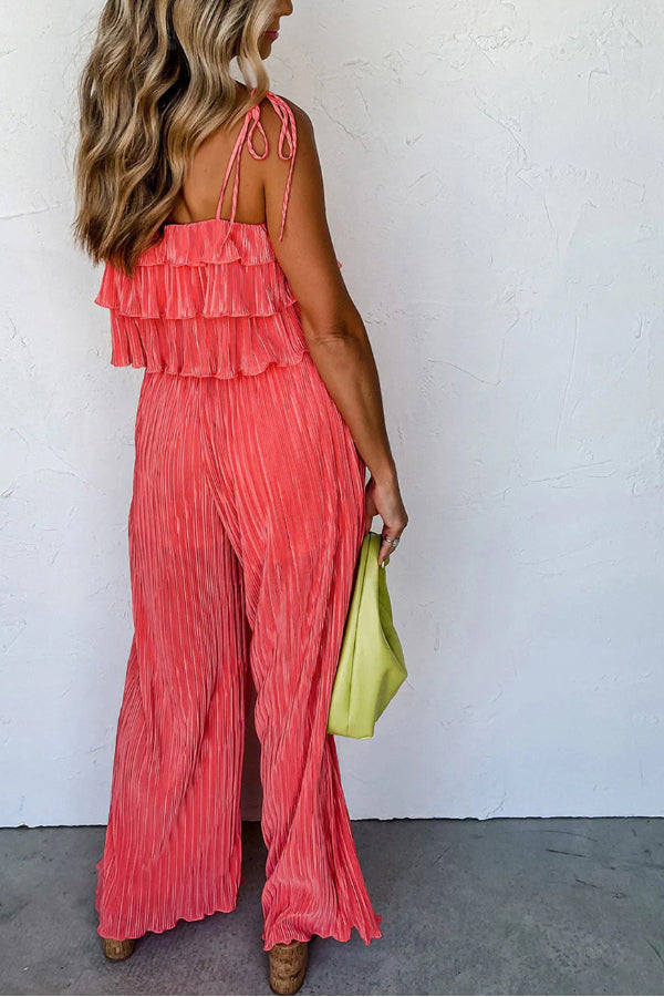 Ivyshape | Tied Straps Pleated Wide Leg Jumpsuit