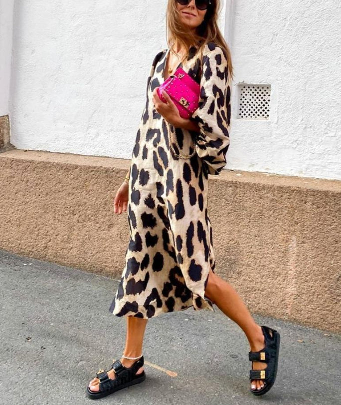 Woman Leopard Prints Maxi Dress