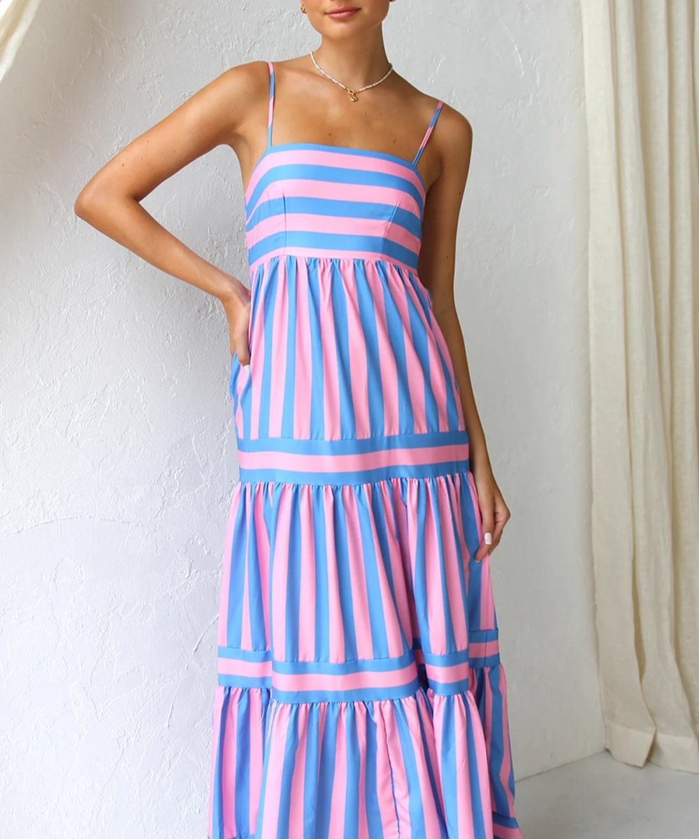 Ivyshape | Women's Chic Summer Maxi Dress Stripes