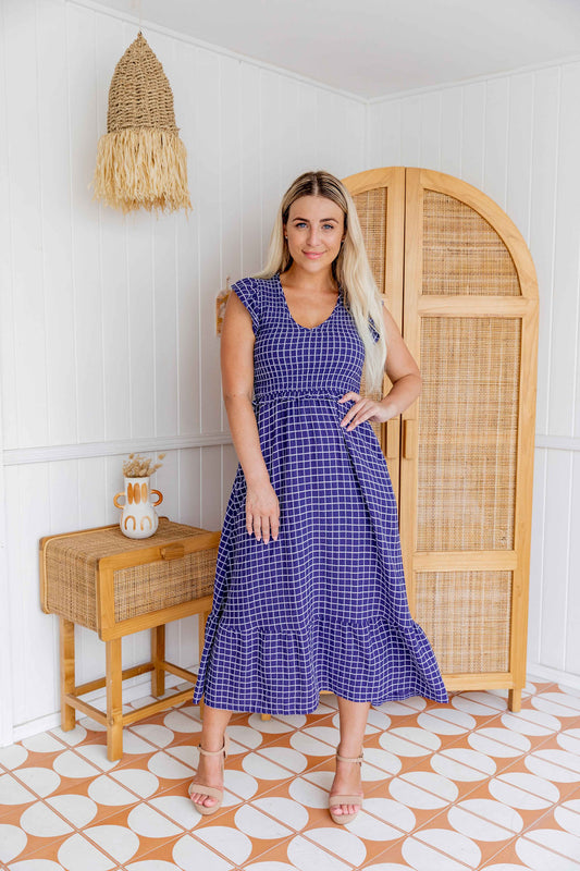 Phoenix Dress - Checkered Navy