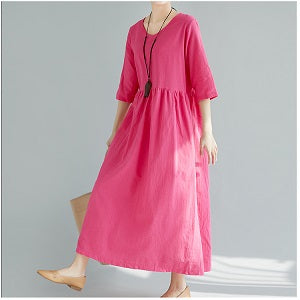 Color Short Sleeve Loose Casual Maxi Dress