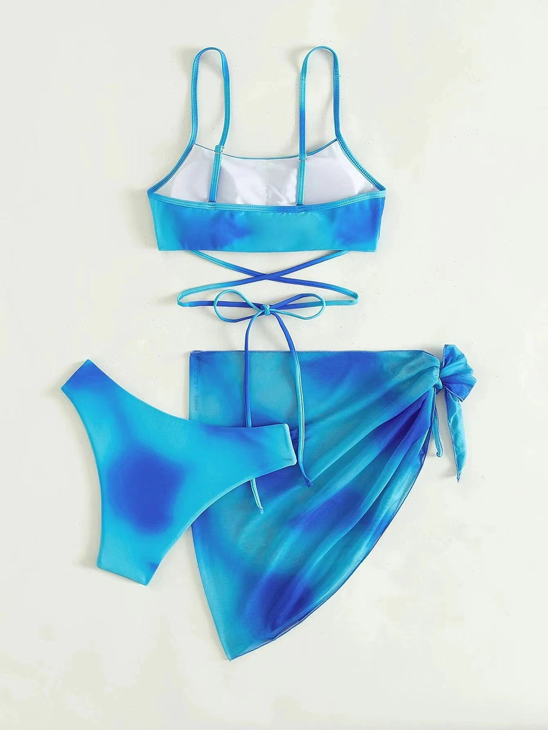 Ivyshape | Tied Gradient Spaghetti Strap Three-Piece Swim Set