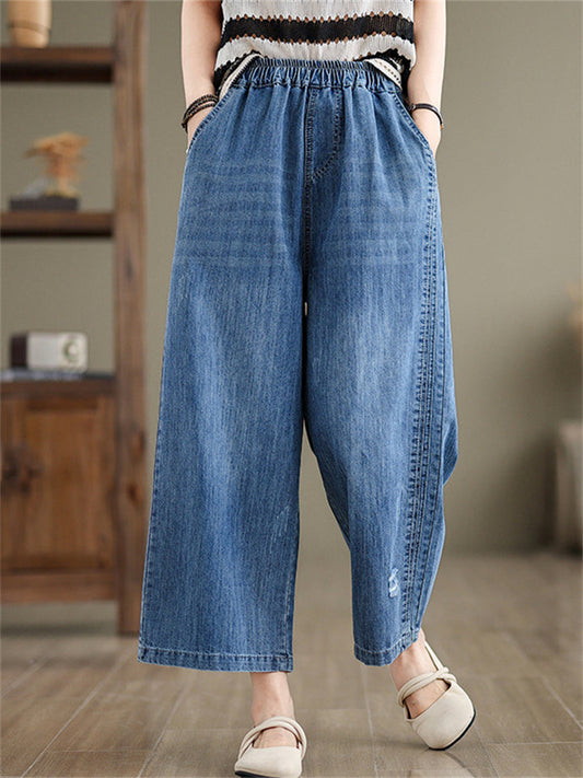 Women's Oversized Comfortable Blue Straight-Leg Jeans for Summer