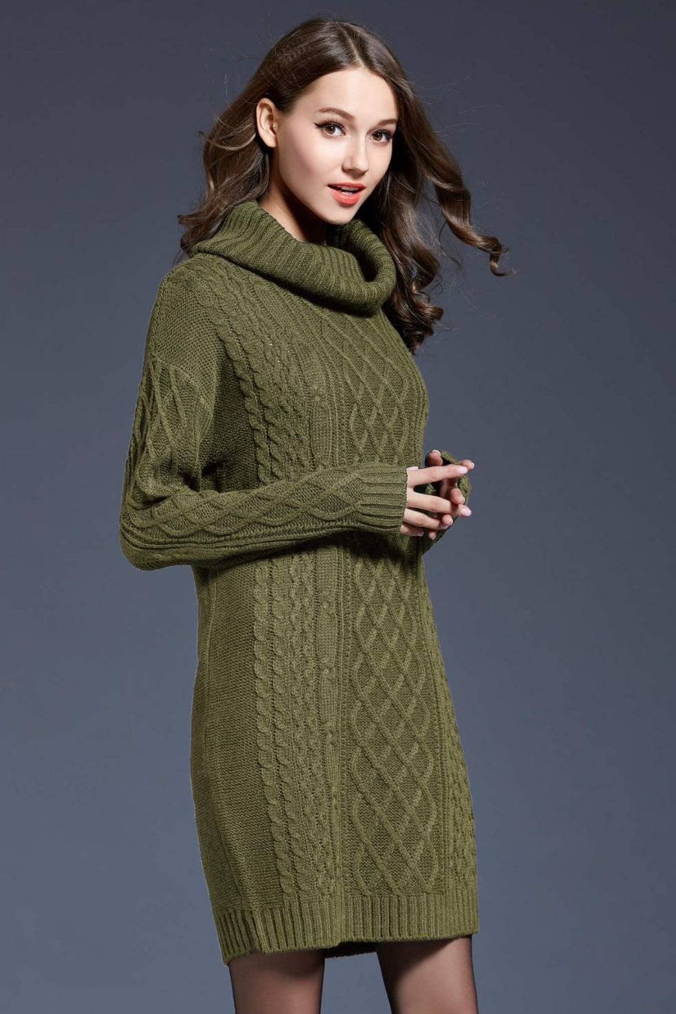 Ivyshape | Knit Cowl Neck Dropped Shoulder Sweater Dress