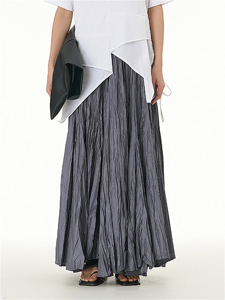 Solid Color Crinkled Maxi Skirts for Ladies