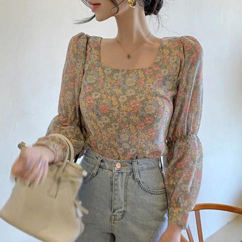 Sweet Floral Print Blouse for Women