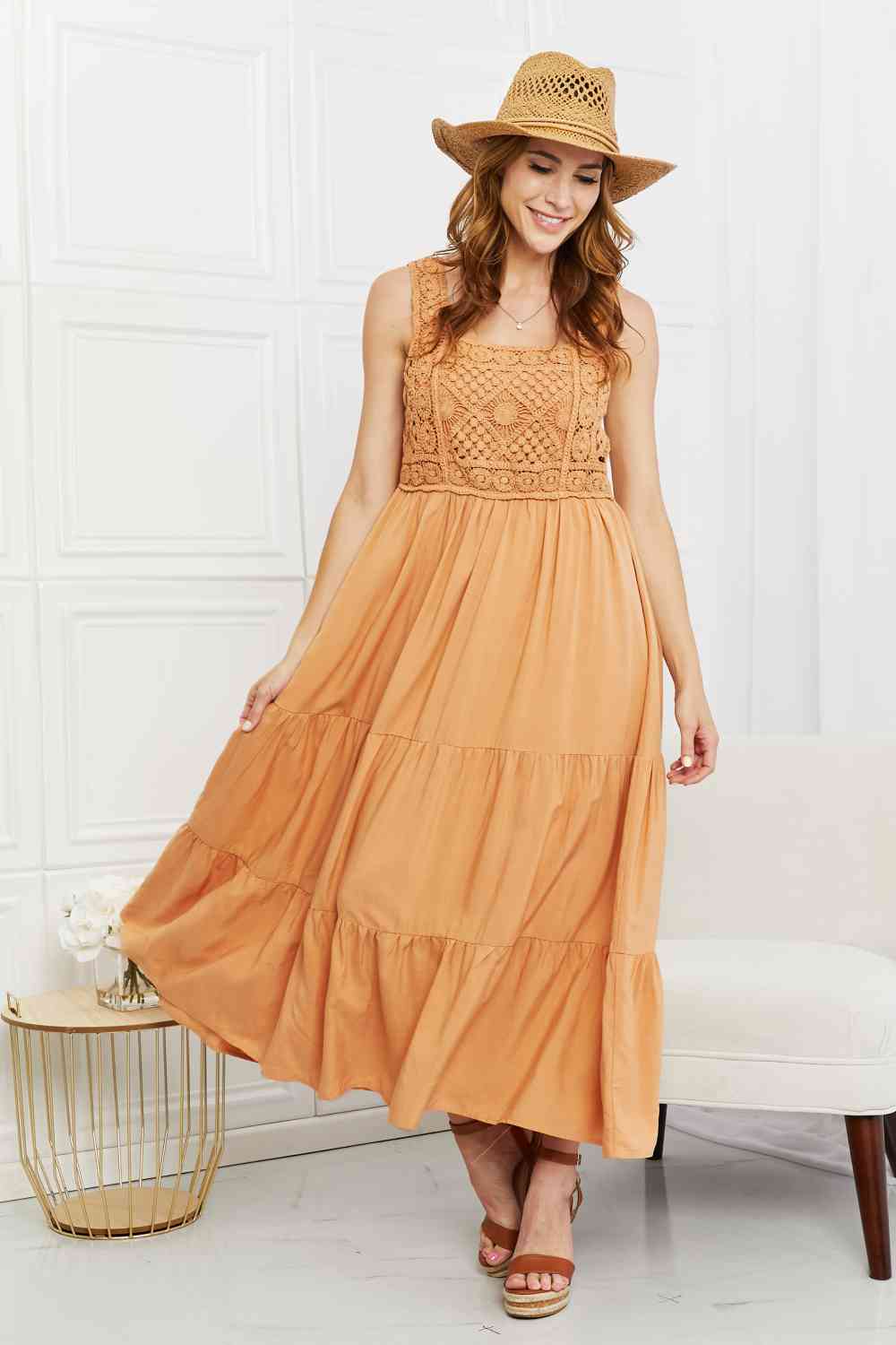 HEYSON Summer Dream Crochet Midi Dress in Sherbet