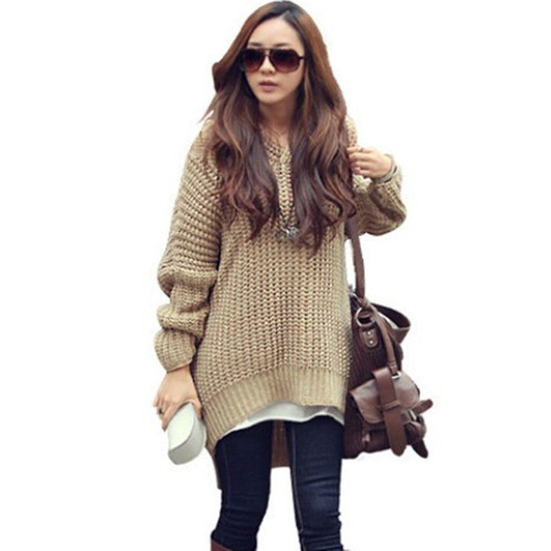 IvyShape | Cozy Autumn Batwing Sleeve Irregular Hem Knitted Sweater