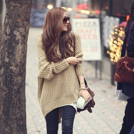 IvyShape | Cozy Autumn Batwing Sleeve Irregular Hem Knitted Sweater