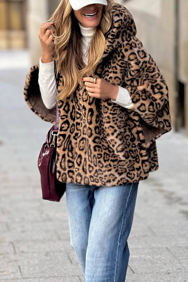 Ivyshape | Leopard Print Wide-Sleeved Fleece Coat