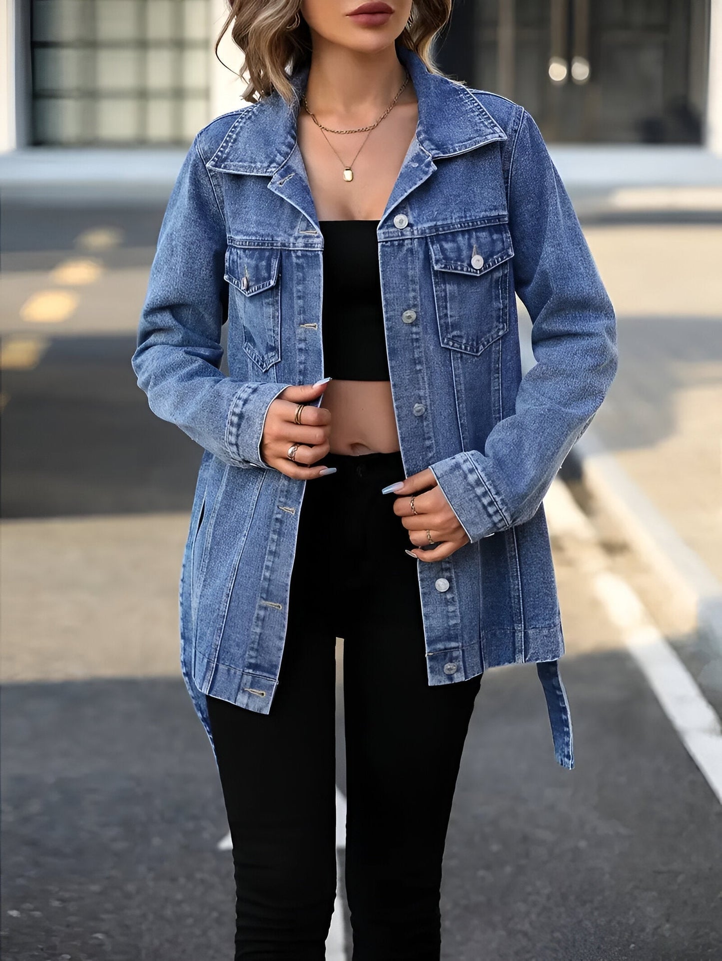 Ivyshape | Trendy Jeans Jacket With Shoulder Straps