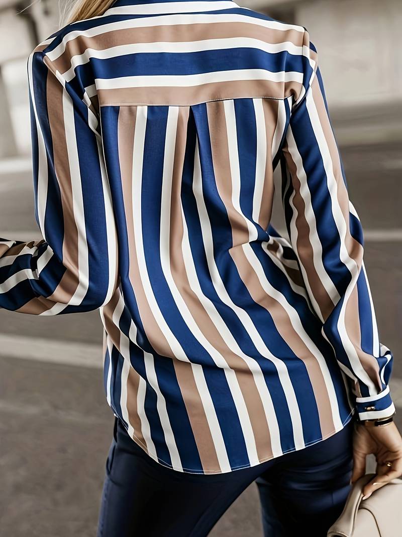 Ivyshape | Women's Blouse with Elegant Stripe Pattern