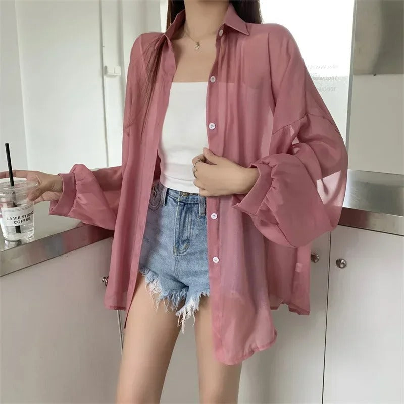 Chic Satin-Effect Button-Up Shirt for Women