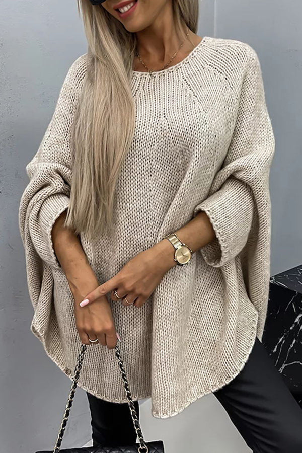 Ivyshape | Me Knit Crew Neck Poncho Loose Sweater