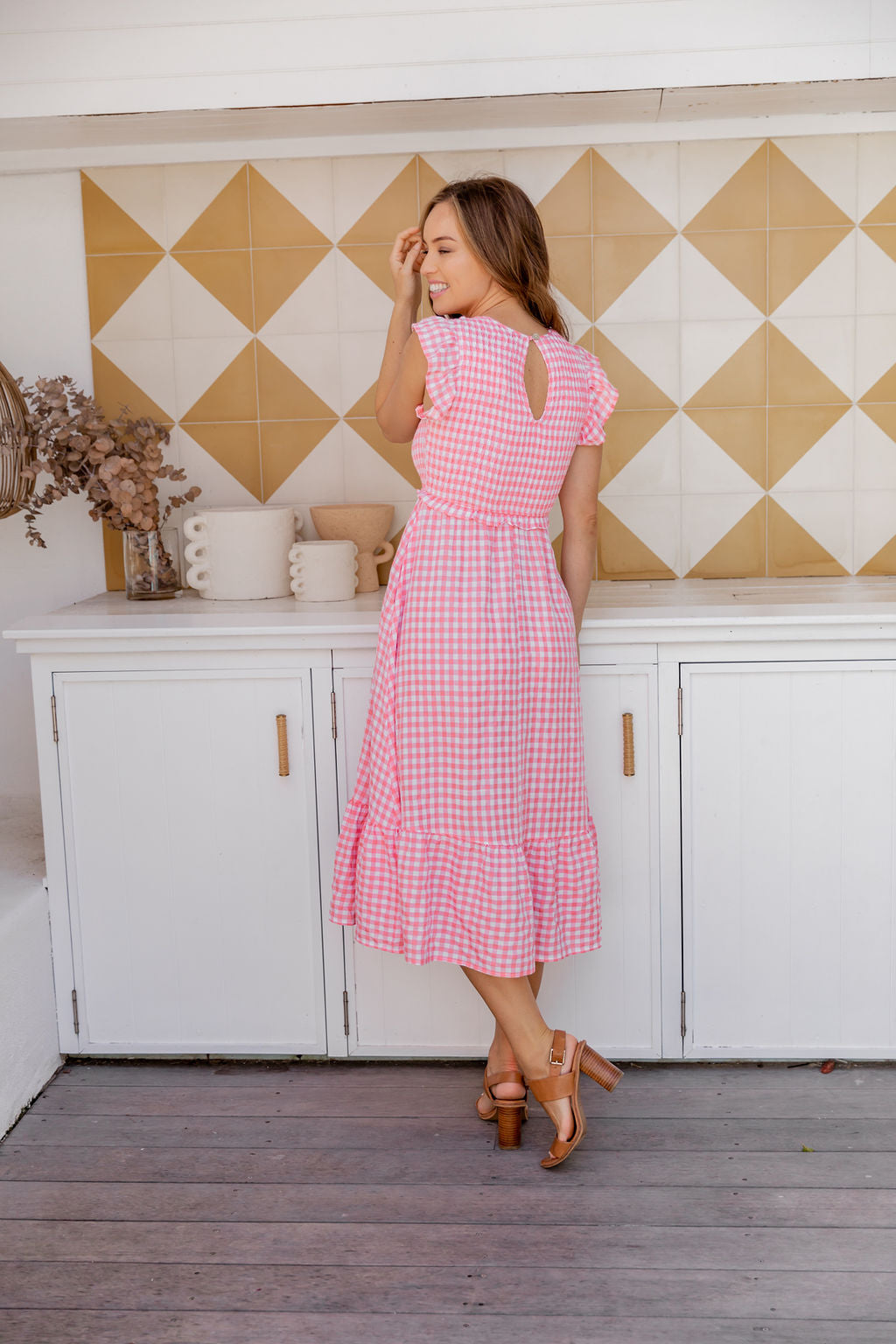 Phoenix Dress - Light Blush Gingham