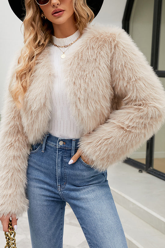 Ivyshape | Long Sleeve Short Casual Faux Fur Jacket