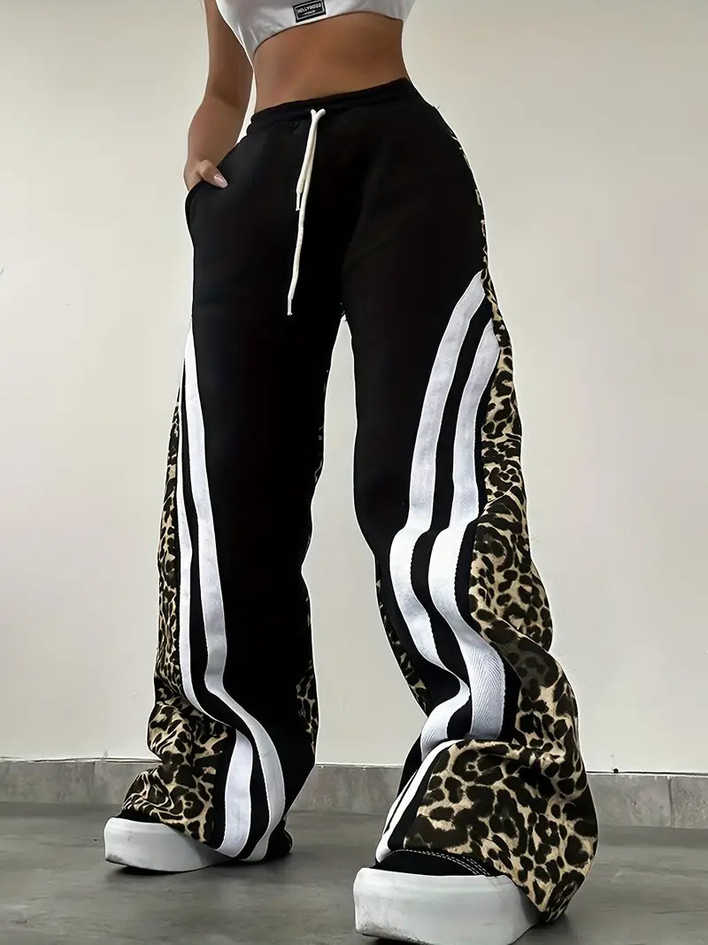 Ivyshape | Women's pants lined with fleece and leopard pattern