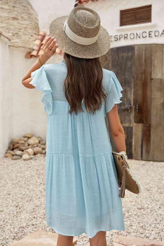 Ruffle Collar Flutter Sleeve Dress