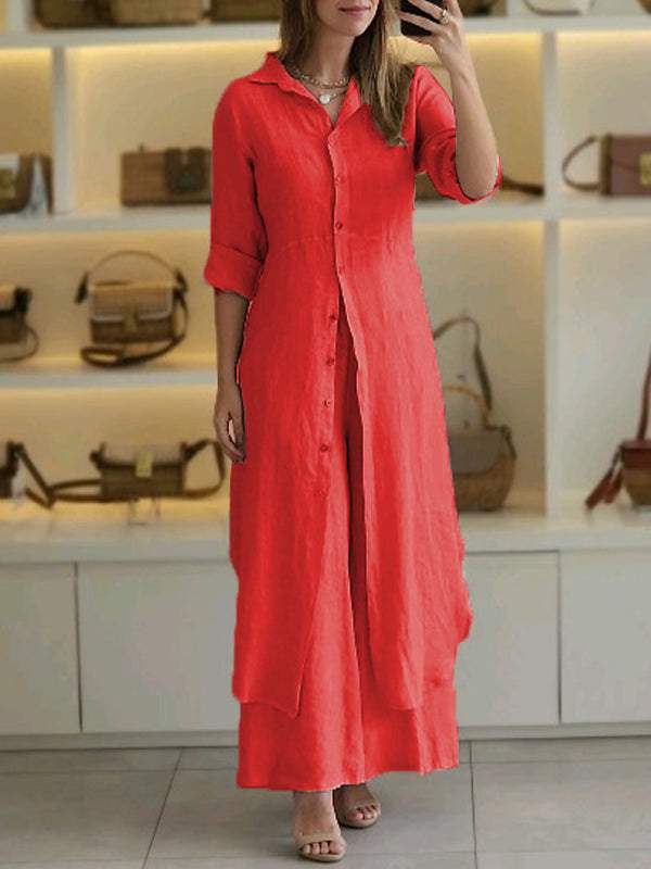 Ivyshape | Women's Summer Casual Linen Long Two-Piece Set Pant Suits