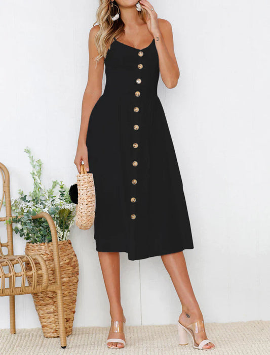 Solid color With Buttons Midi Slip Dress