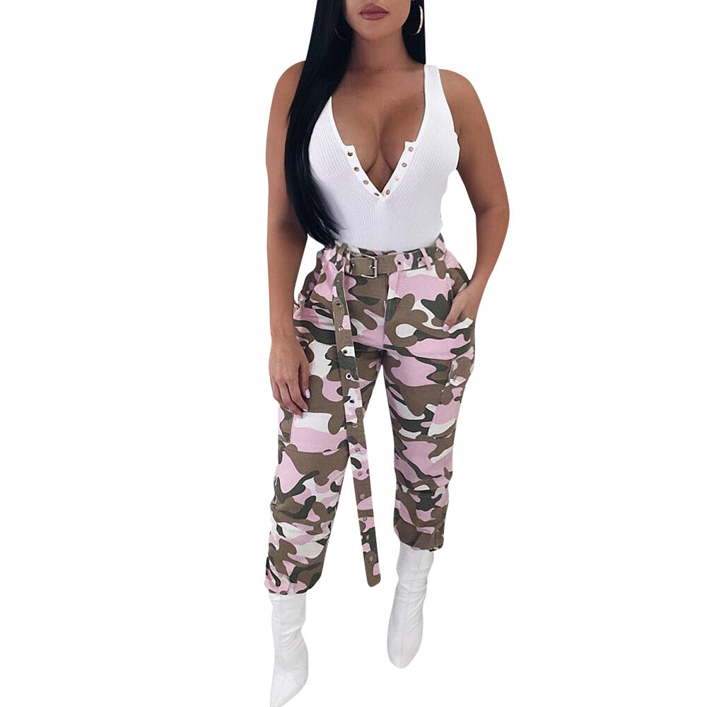 Women's Casual Crop Top and Elegant Chino Pants with Leopard Print Ivyshape