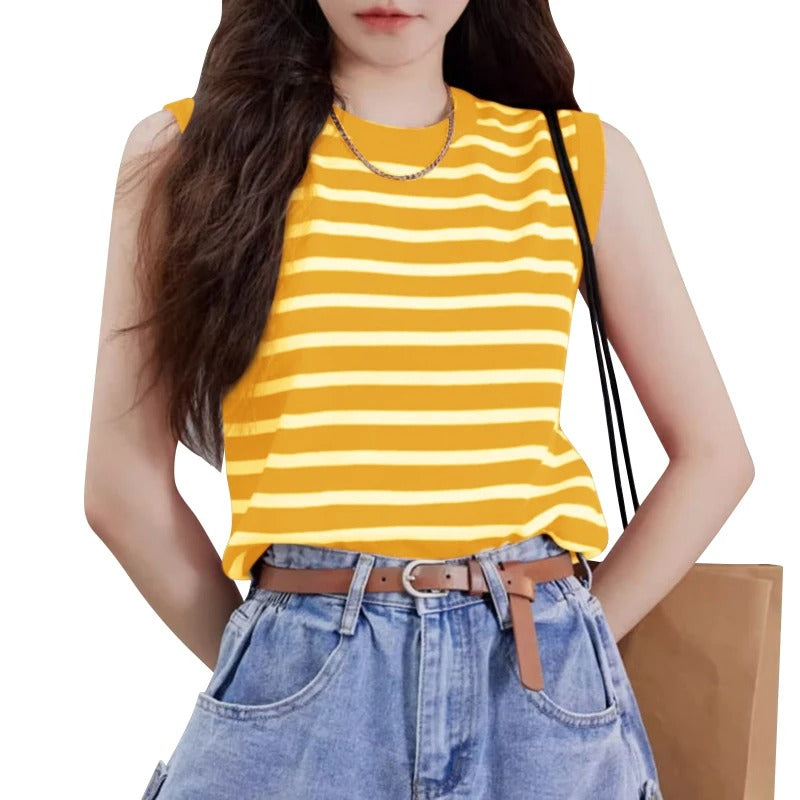 Vintage Striped Sleeveless Blouse for Women