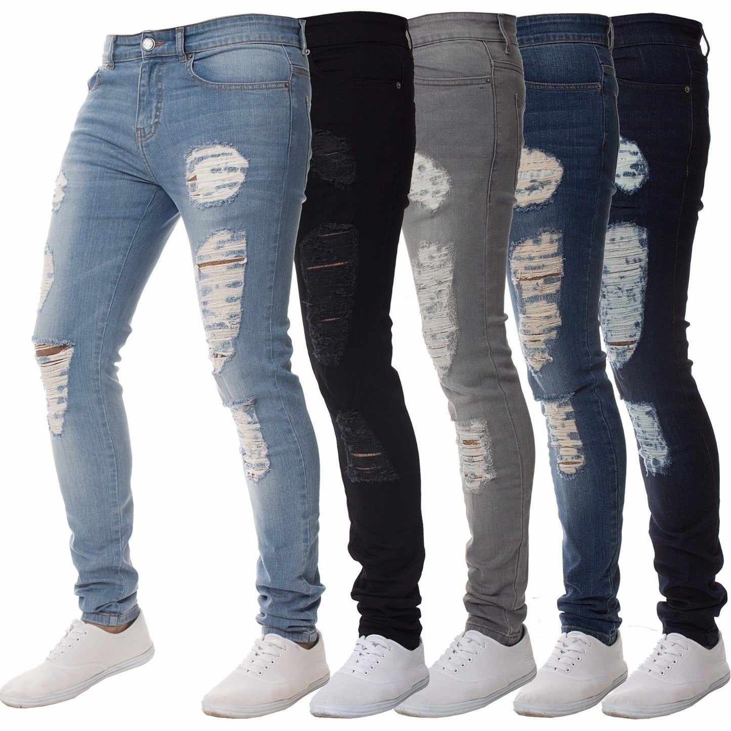 Men's Slim Fit Jeans in a casual destroyed look with contrasting seams Ivyshape