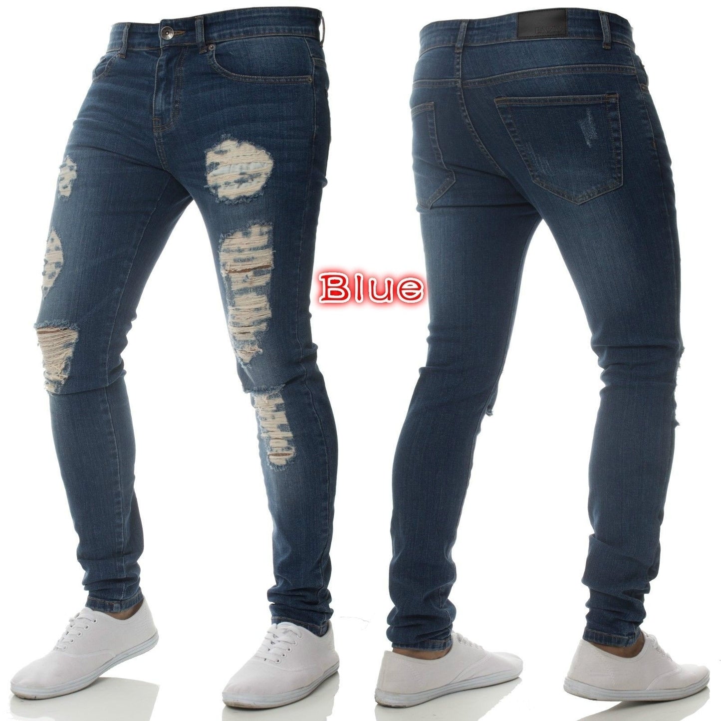 Men's Slim Fit Jeans in a casual destroyed look with contrasting seams Ivyshape