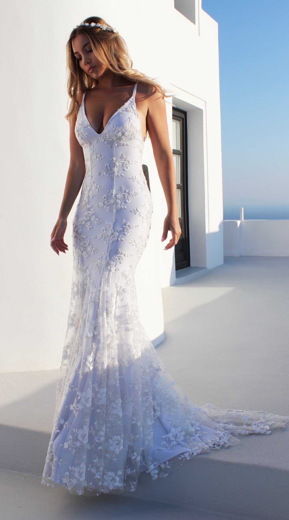 Ivyshape | White V-Neck Camisole Gown